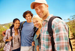 Young travel group hikers